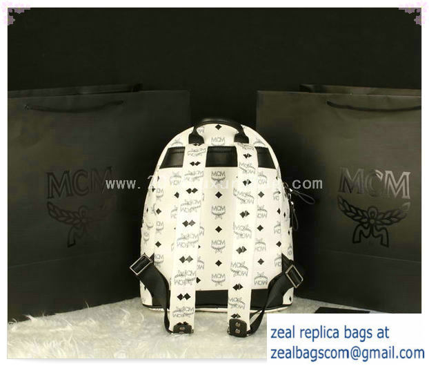 High Quality Replica MCM Stark Backpack Large in Calf Leather 8004 White